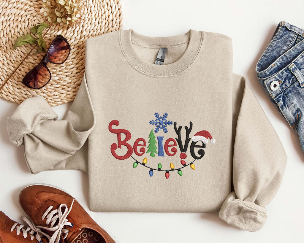 Embroidered Believe Sweatshirt, Embroidered Christmas Sweatshirt, Christmas Believe Shirt, Christmas Tee, Christmas, Christmas Gift