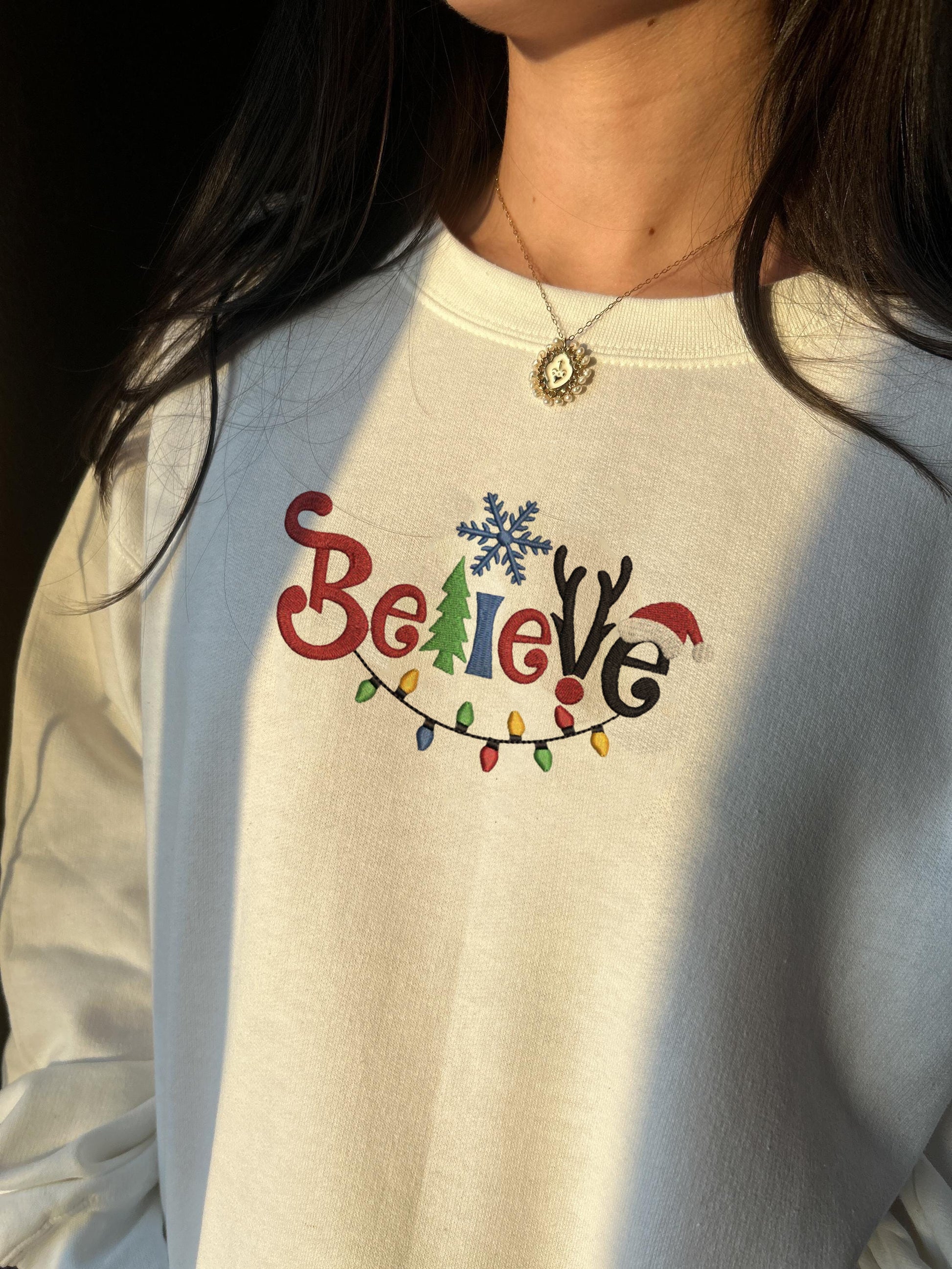 Embroidered Believe Sweatshirt, Embroidered Christmas Sweatshirt, Christmas Believe Shirt, Christmas Tee, Christmas, Christmas Gift