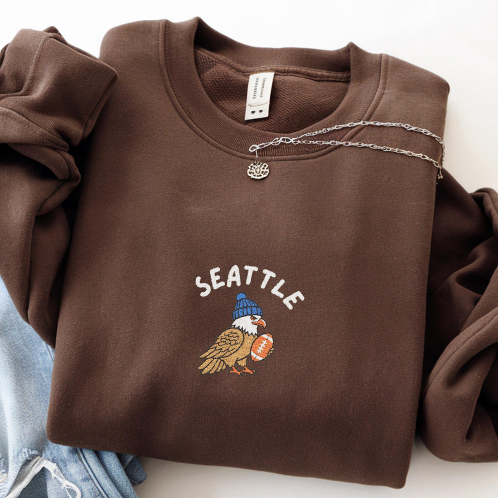 Embroidered Seattle Football Shirt, Game Day Hawk Sweatshirt, Unisex Hoodie for Men and Women, Football Fan Sports Gift