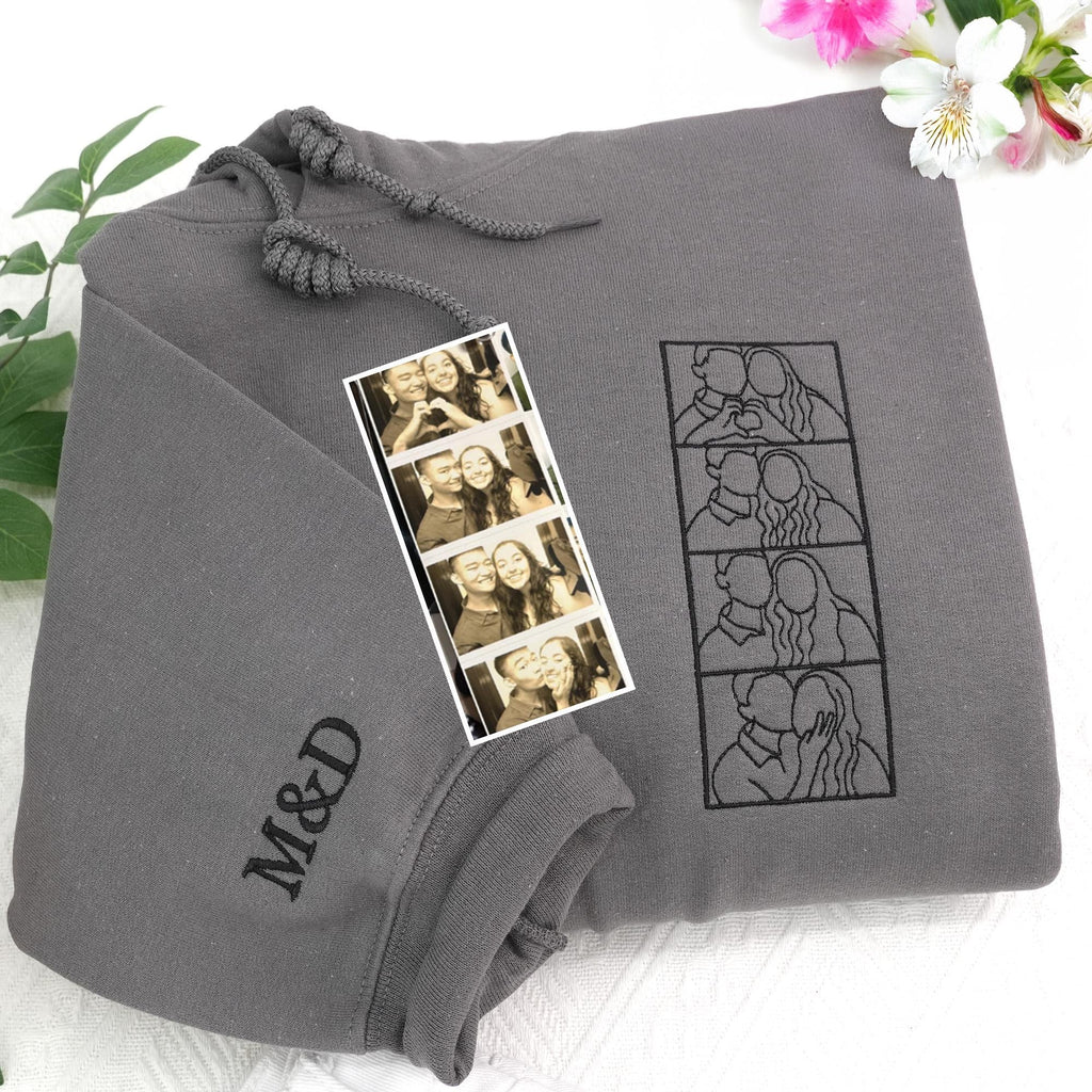 Custom Couple Hoodies with Photo, Couple Portrait Embroidered Hoodie,  Matching Hoodies For His And Her, Wedding Gift
