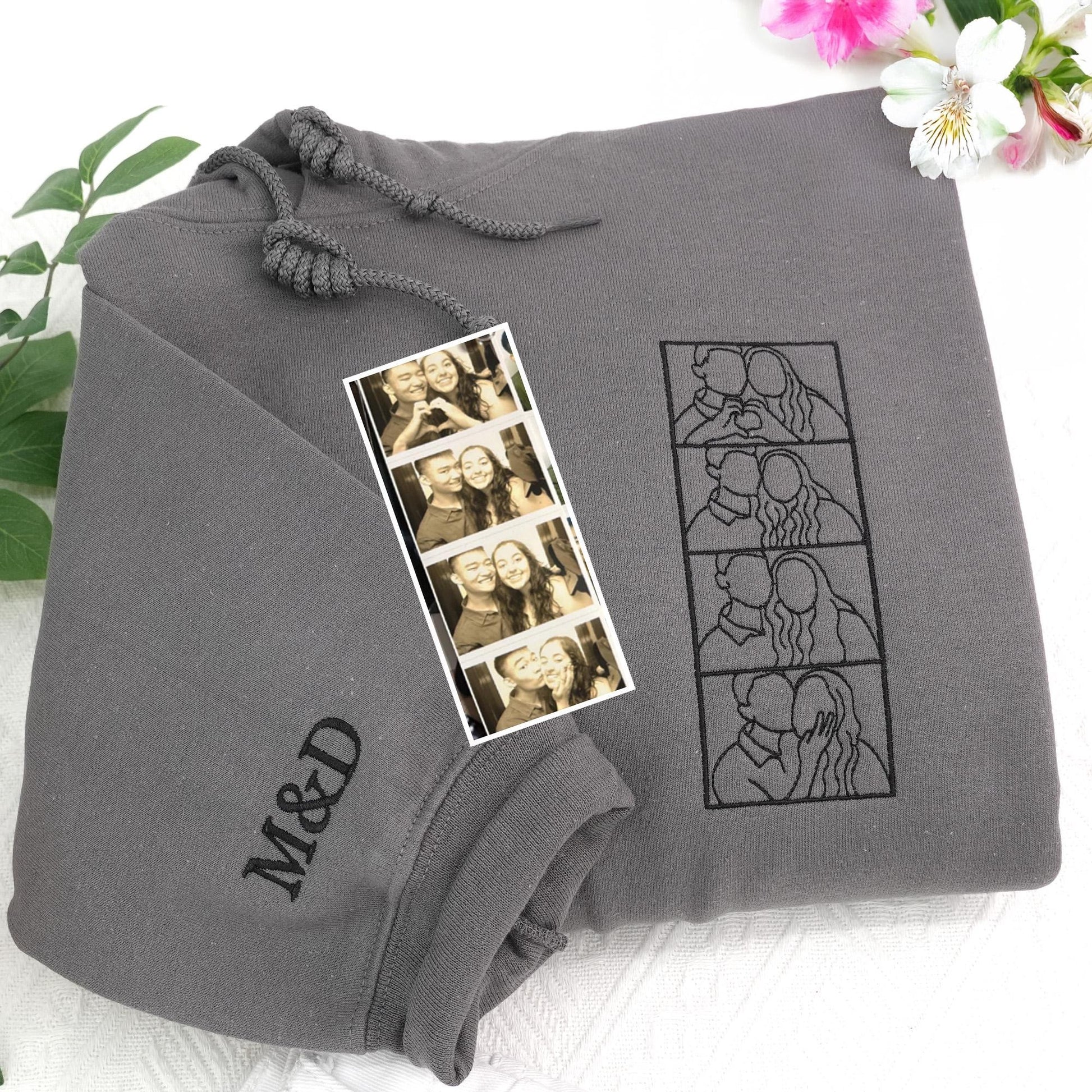Custom Couple Hoodies with Photo, Couple Portrait Embroidered Hoodie,  Matching Hoodies For His And Her, Wedding Gift