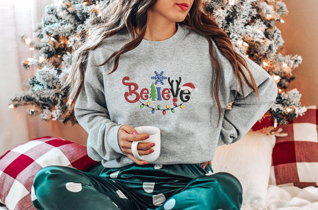 Embroidered Believe Sweatshirt, Embroidered Christmas Sweatshirt, Christmas Believe Shirt, Christmas Tee, Christmas, Christmas Gift