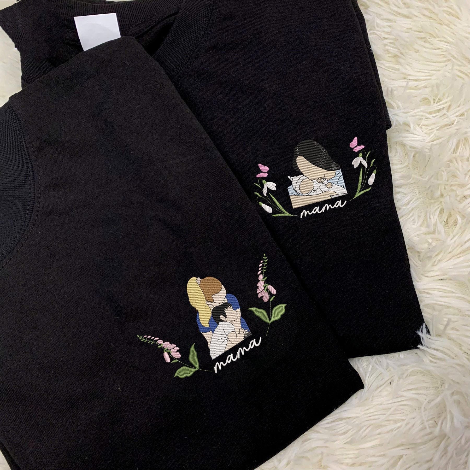 Custom Mom & Baby Outline Sweatshirt, Personalized Embroidered Portrait Sweater, New Mom Gift, Minimal Line Art Shirt, Baby Shower Gift (Copy)