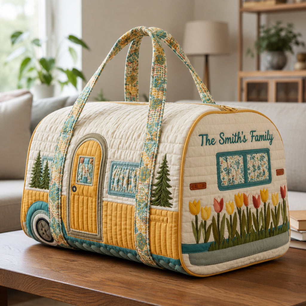 Camping Quilted Duffle Bag, Camper Duffle Bag, Overnight Bag, Quilted Travel Bag, Quilted Weekend Bag, Custom Bag Gift DFB14