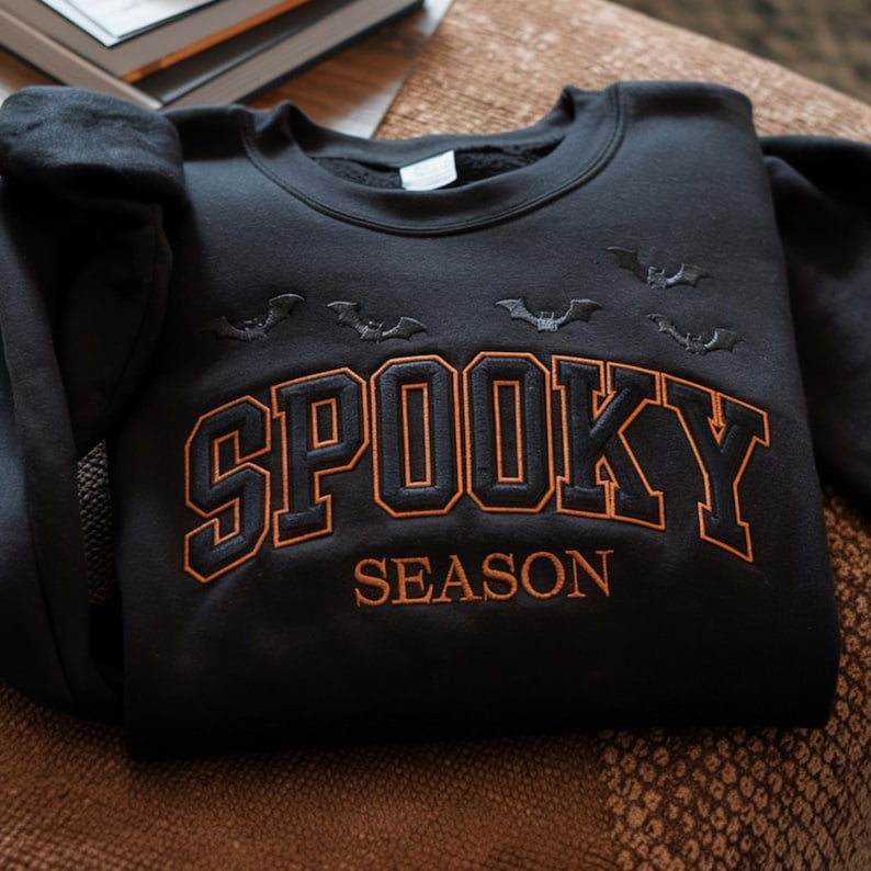 Halloween Spooky Season Embroidered Shirt, Spooky Shirt, Fall Shirt, Pumpkin Crewneck, Halloween Gift, Cozy Fall Aesthetic HLEM17