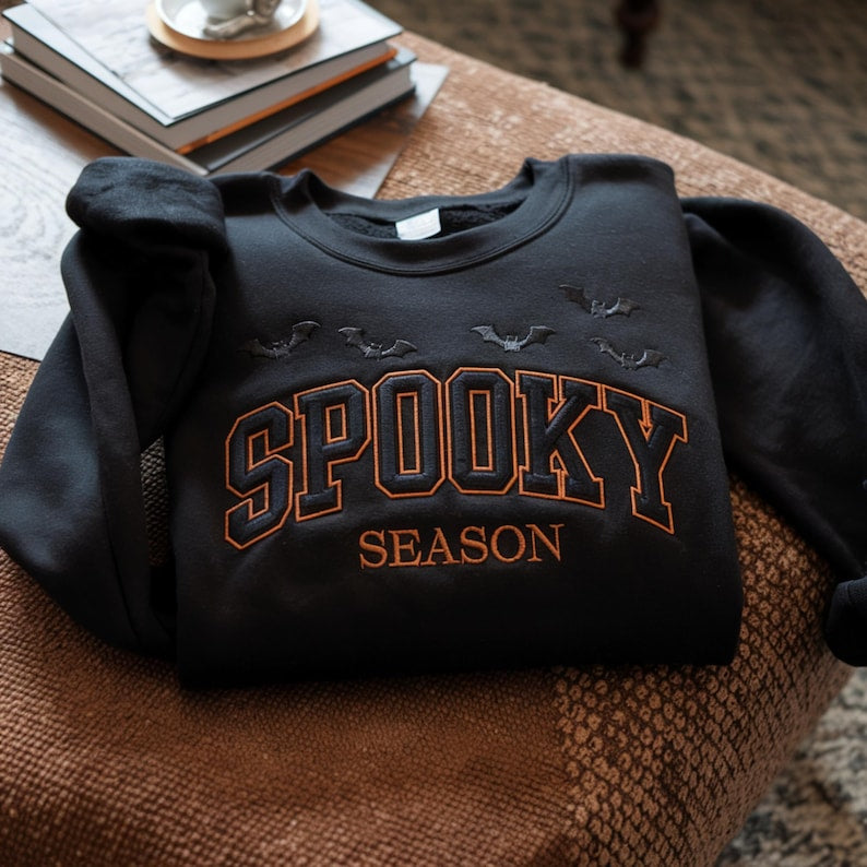 Halloween Spooky Season Embroidered Shirt, Spooky Shirt, Fall Shirt, Pumpkin Crewneck, Halloween Gift, Cozy Fall Aesthetic HLEM17