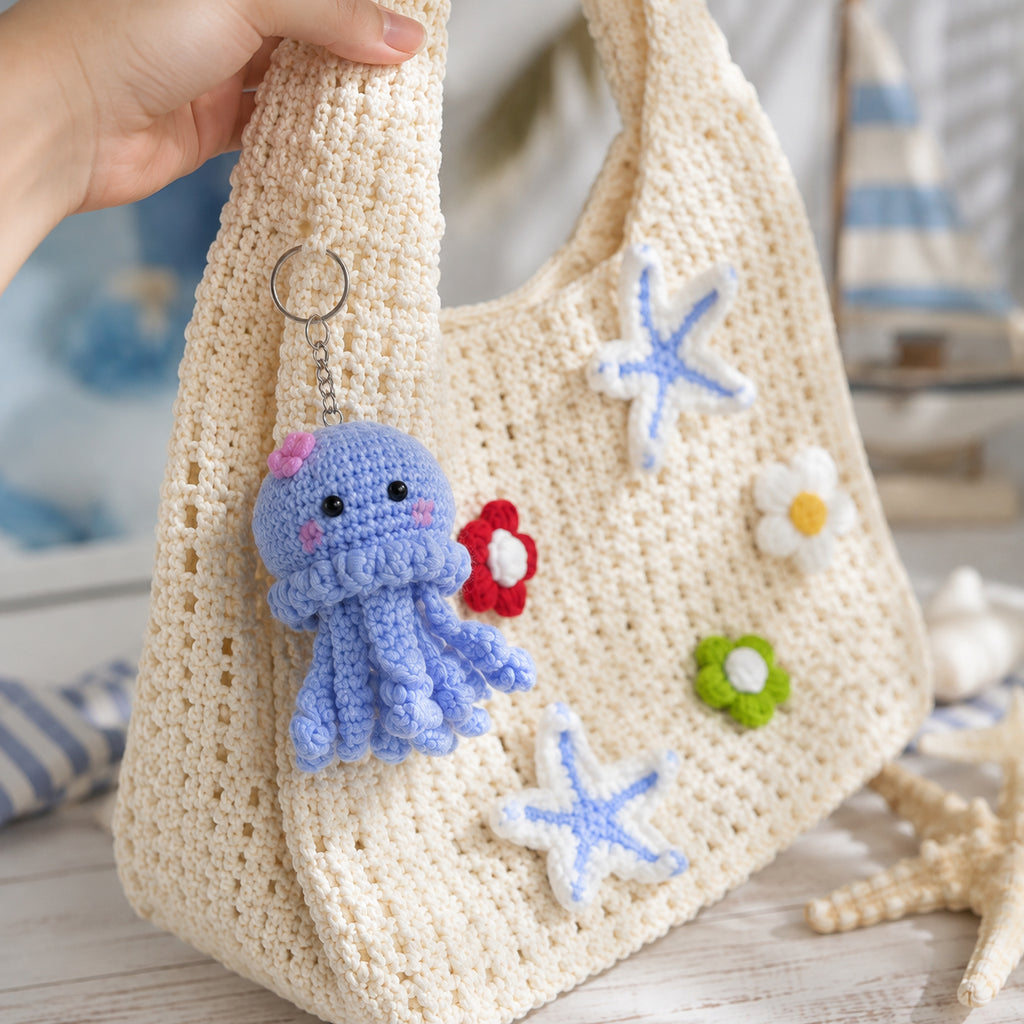 Crochet Beach Tote Bag, Vintage Crochet Bag, Starfish Shoulder Bag, Handmade Coastal Summer Purse Crochet10