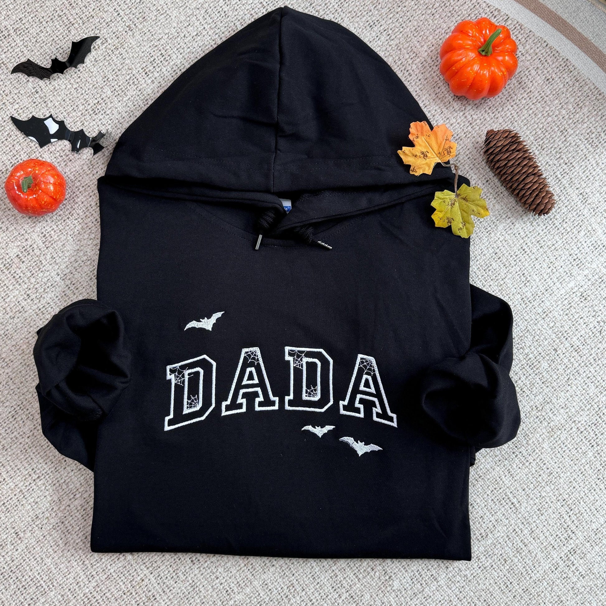 Custom Dada Embroidered Halloween Hoodie, Personalized Dad Embroidery Sweatshirt, Bat Dad Outfit Halloween DADA Clothing, New Dad Gift