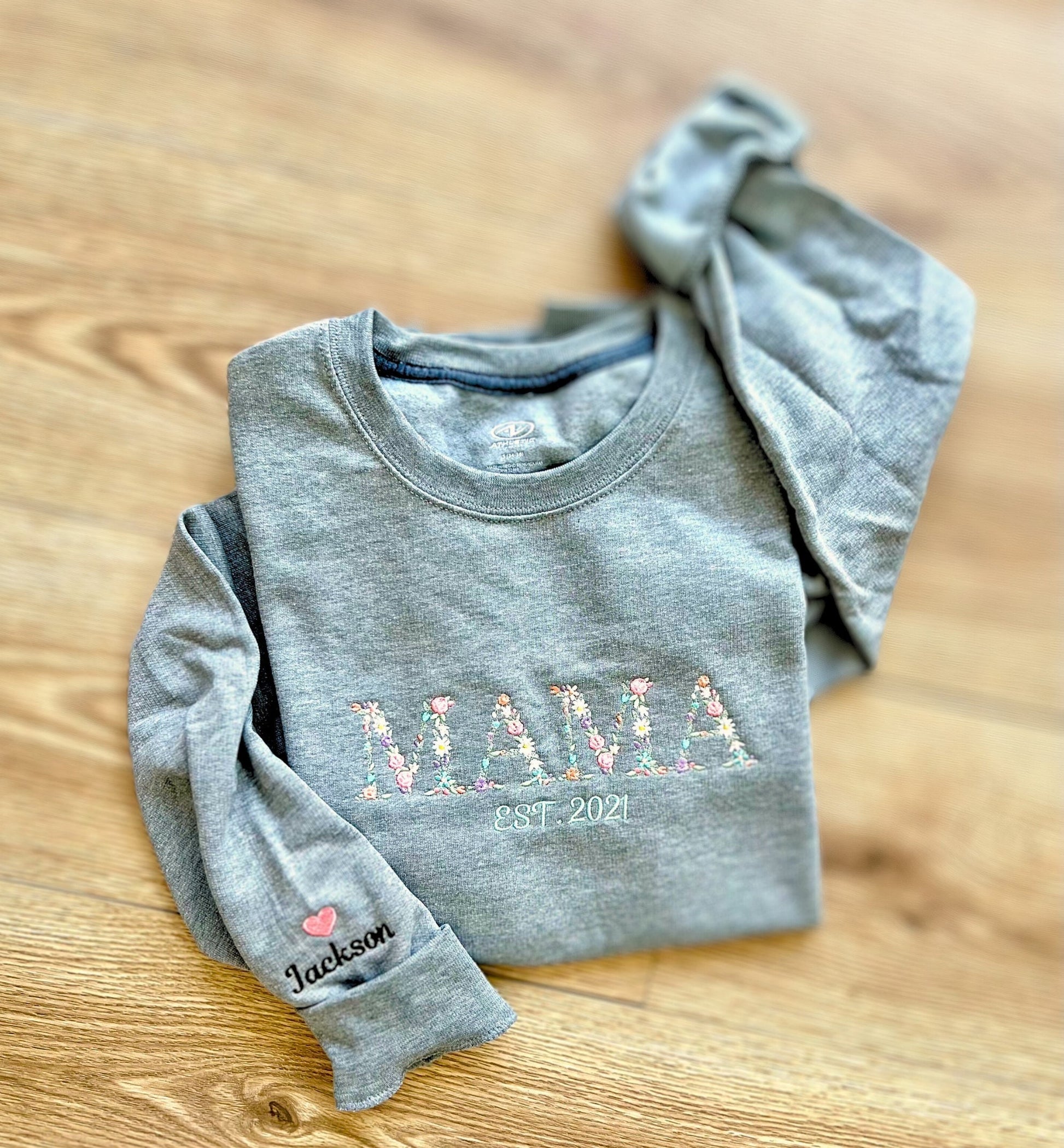 Floral Mama Embroidered Sweatshirt, Custom Mom Sweater, Personalized Est. Year Gift, Mother’s Day Sweatshirt, Minimal Pastel Flowers