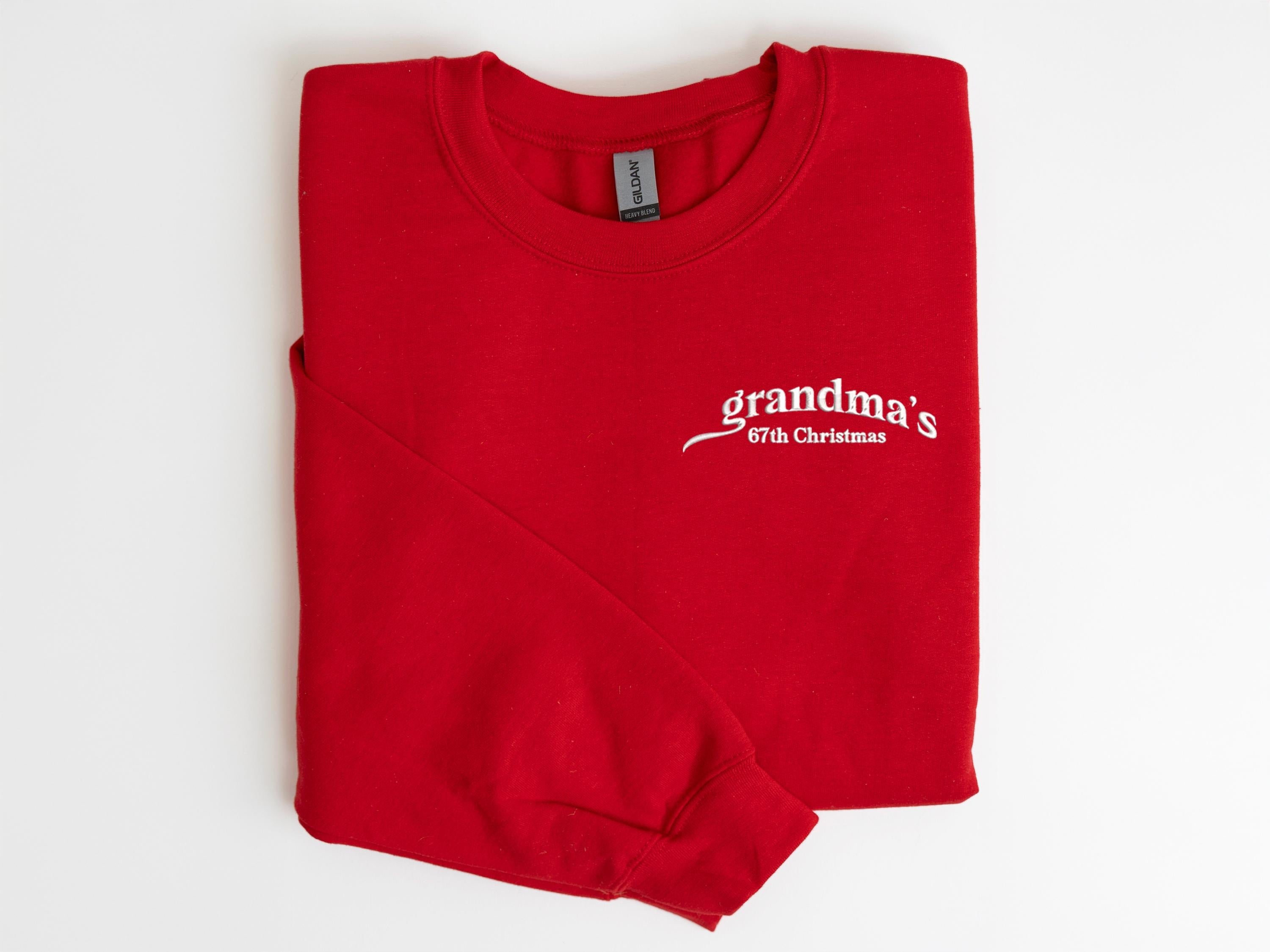 Grandma’s Christmas Embroidered Sweatshirt, Personalized Holiday Crewneck, Custom Year Gift, Pink Cozy Pullover