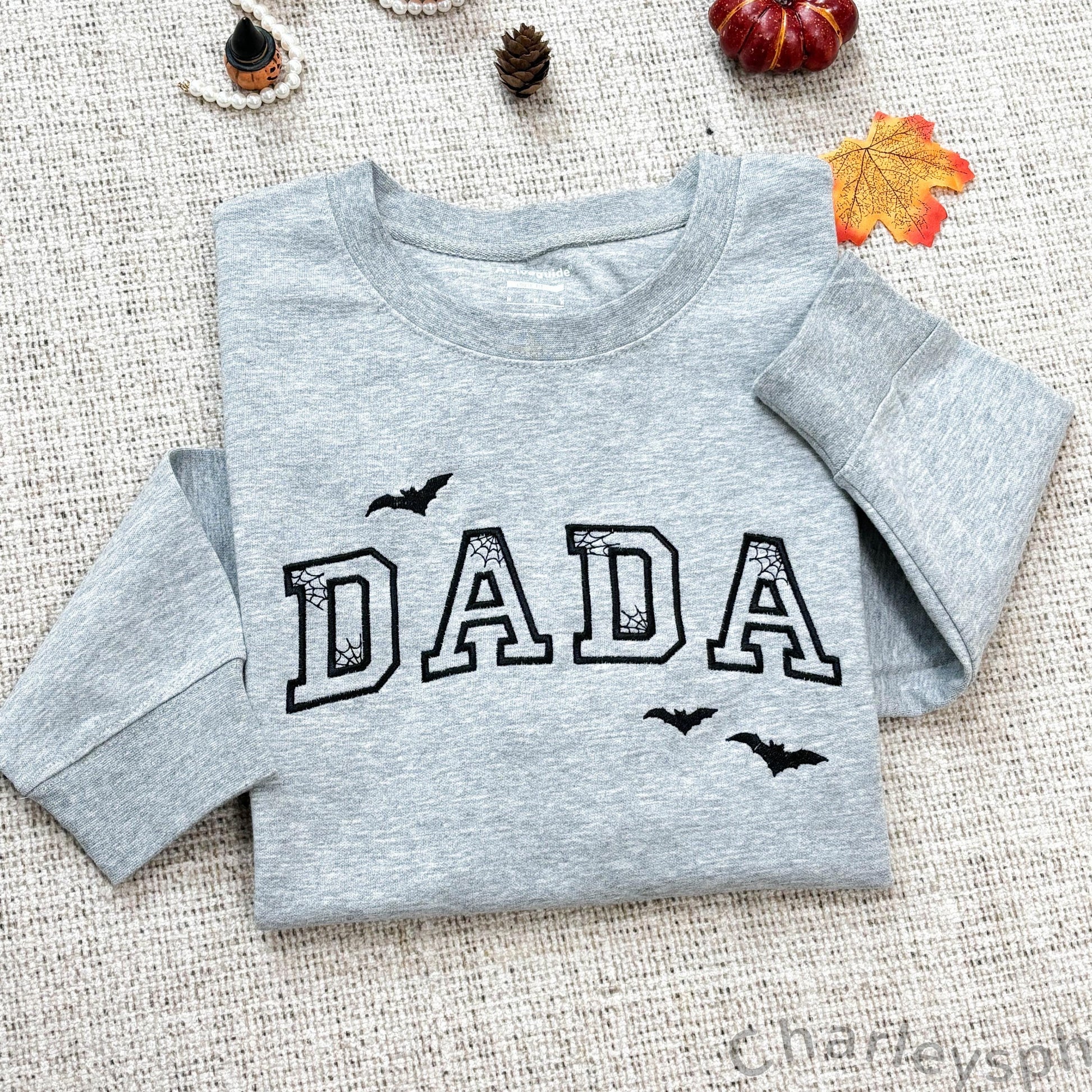 Custom Dada Embroidered Halloween Hoodie, Personalized Dad Embroidery Sweatshirt, Bat Dad Outfit Halloween DADA Clothing, New Dad Gift