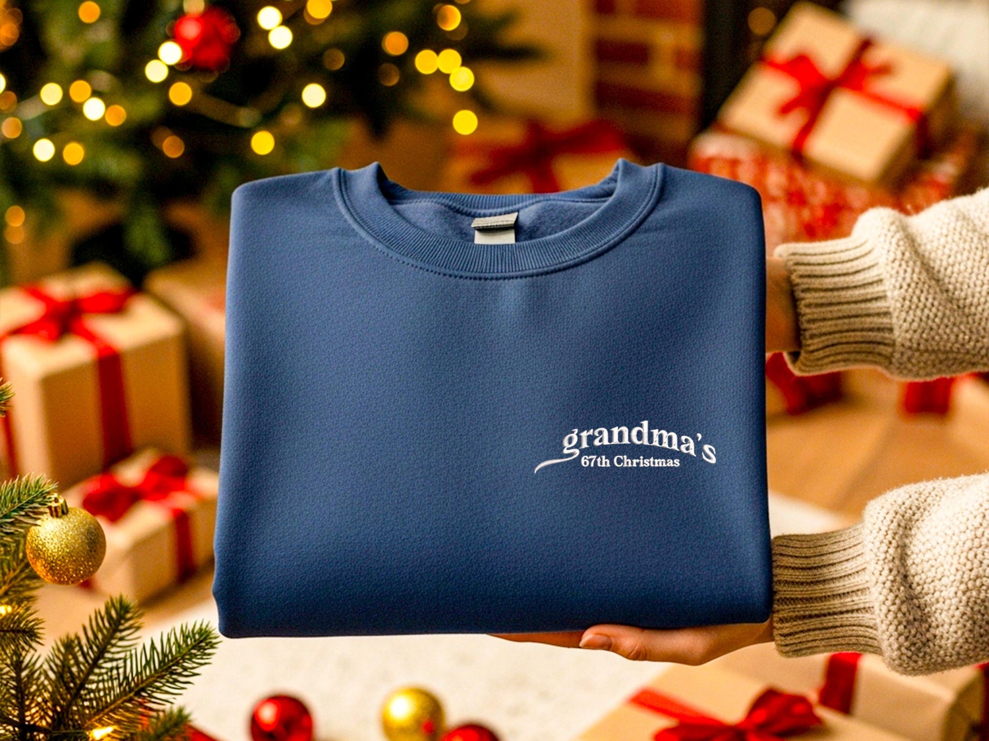 Grandma’s Christmas Embroidered Sweatshirt, Personalized Holiday Crewneck, Custom Year Gift, Pink Cozy Pullover