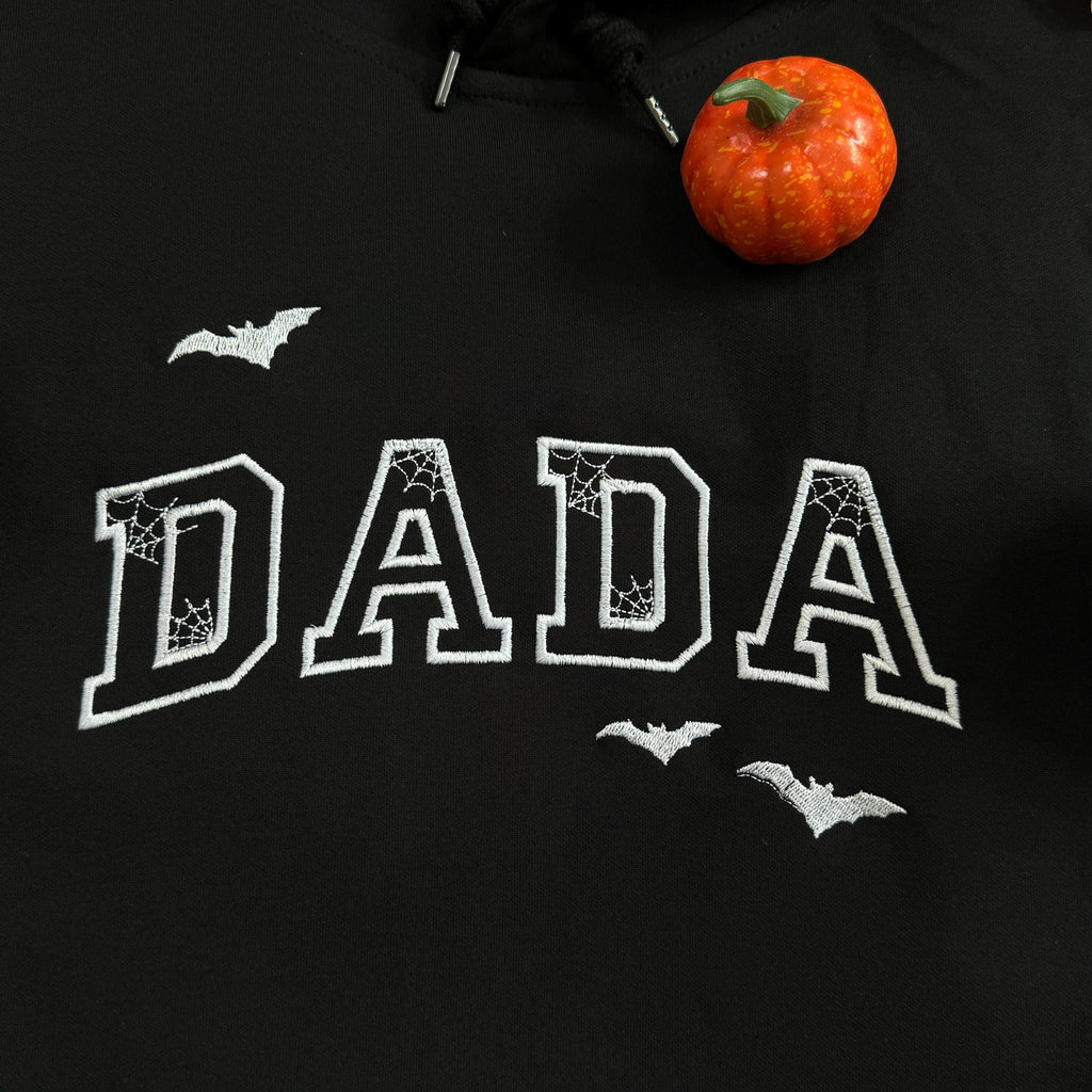 Custom Dada Embroidered Halloween Hoodie, Personalized Dad Embroidery Sweatshirt, Bat Dad Outfit Halloween DADA Clothing, New Dad Gift