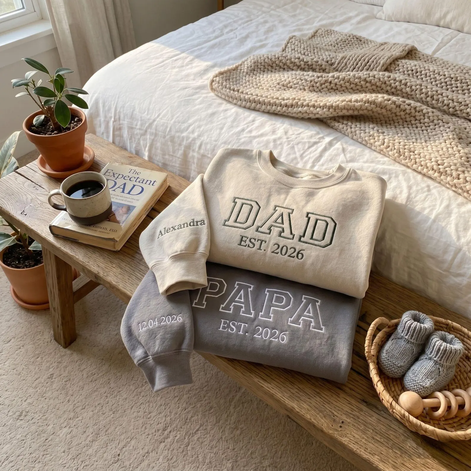 Custom Dad Papa Embroidered Sweatshirt Hoodie Shirt With Name on Sleeve, Father’s Day Gift