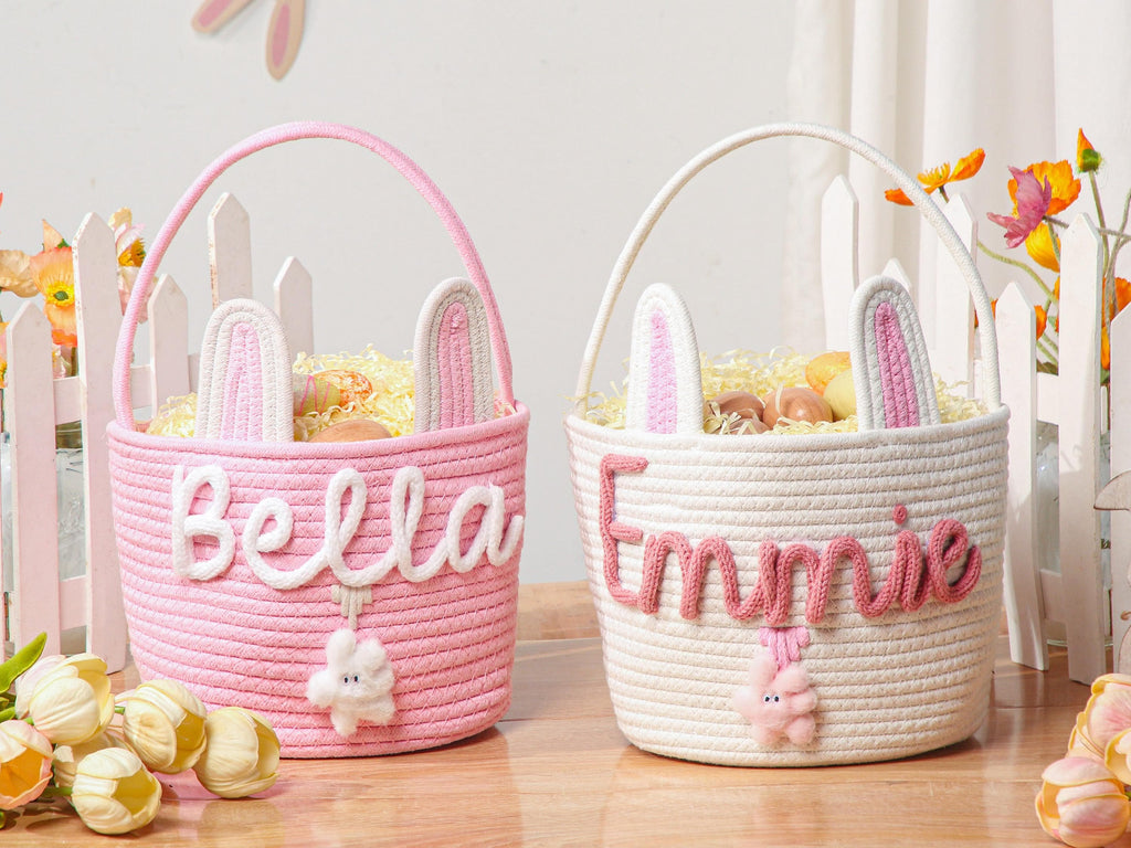 Personalized Easter Bunny Basket with name, Easter Basket for Kids, Easter Egg Hunt Basket,Easter Bunny Bucket, Toy Basket, Basket with Toy