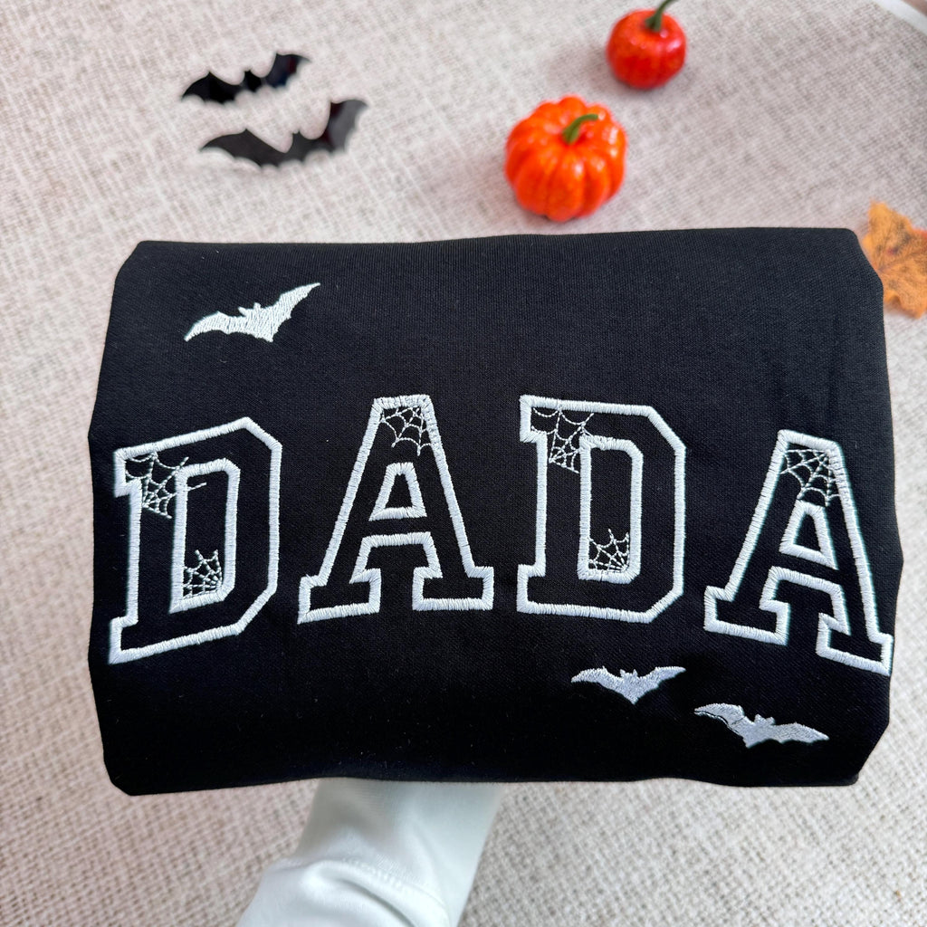 Custom Dada Embroidered Halloween Hoodie, Personalized Dad Embroidery Sweatshirt, Bat Dad Outfit Halloween DADA Clothing, New Dad Gift