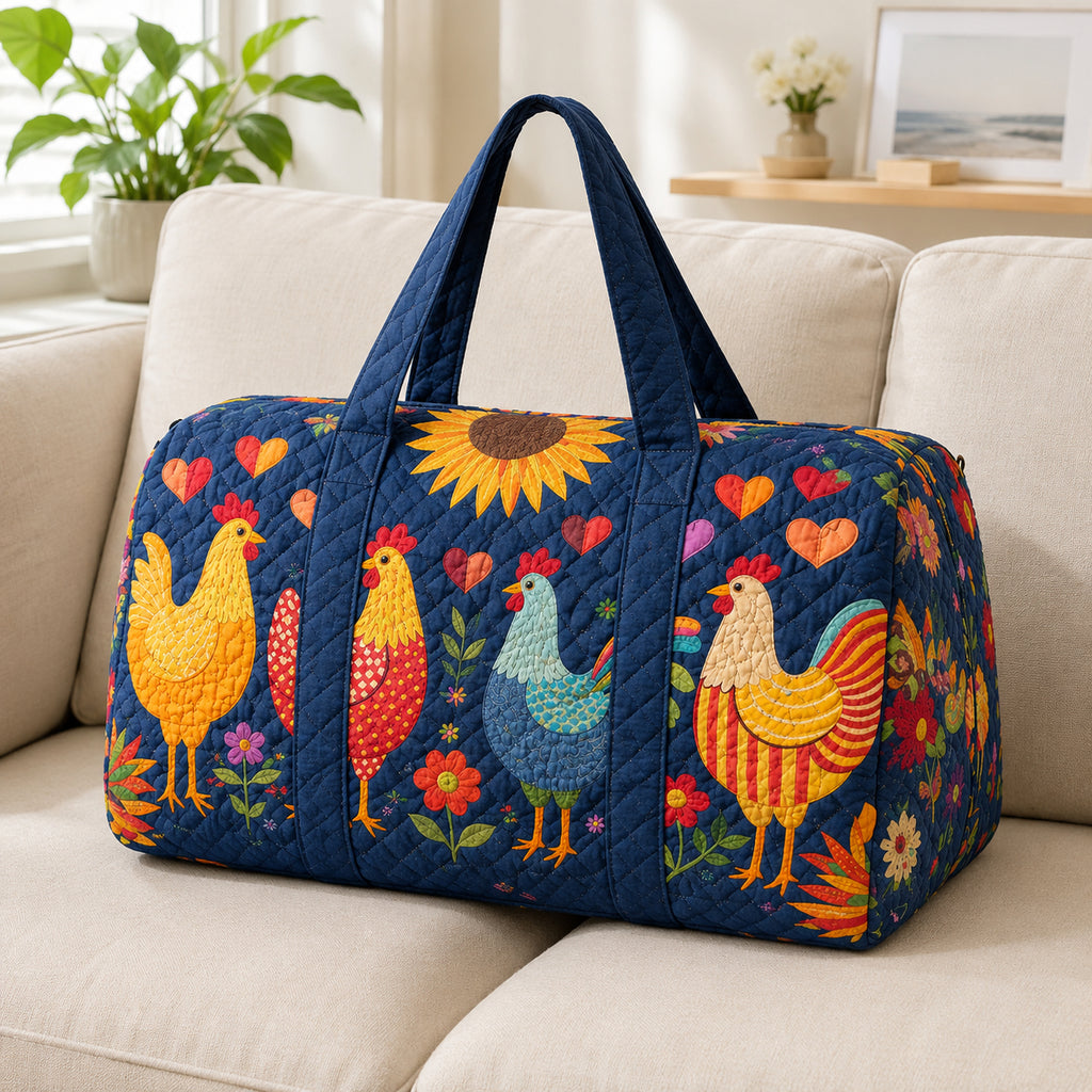 Chicken Quilted Travel Bag, Farmhouse Weekender Bag, Chicken Bag, Hen Travel Duffel Bag, Trip Bag QTTVB17