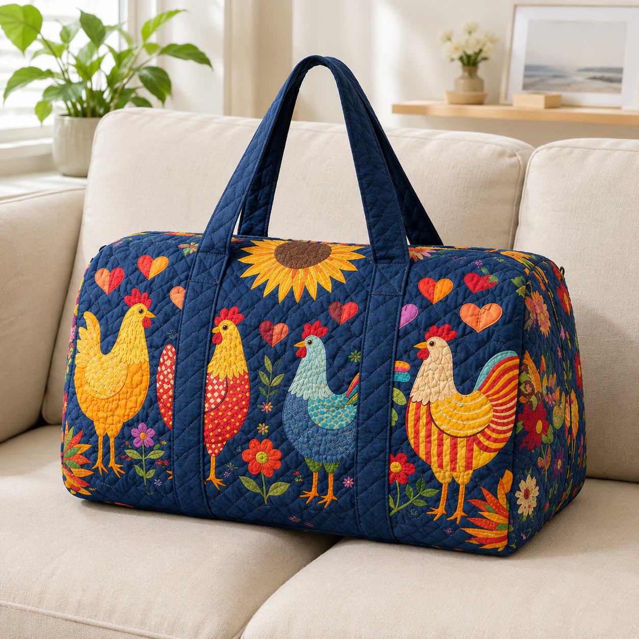 Chicken Quilted Travel Bag, Farmhouse Weekender Bag, Chicken Bag, Hen Travel Duffel Bag, Trip Bag QTTVB17