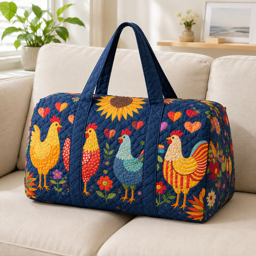 Chicken Quilted Travel Bag, Farmhouse Weekender Bag, Chicken Bag, Hen Travel Duffel Bag, Trip Bag QTTVB17
