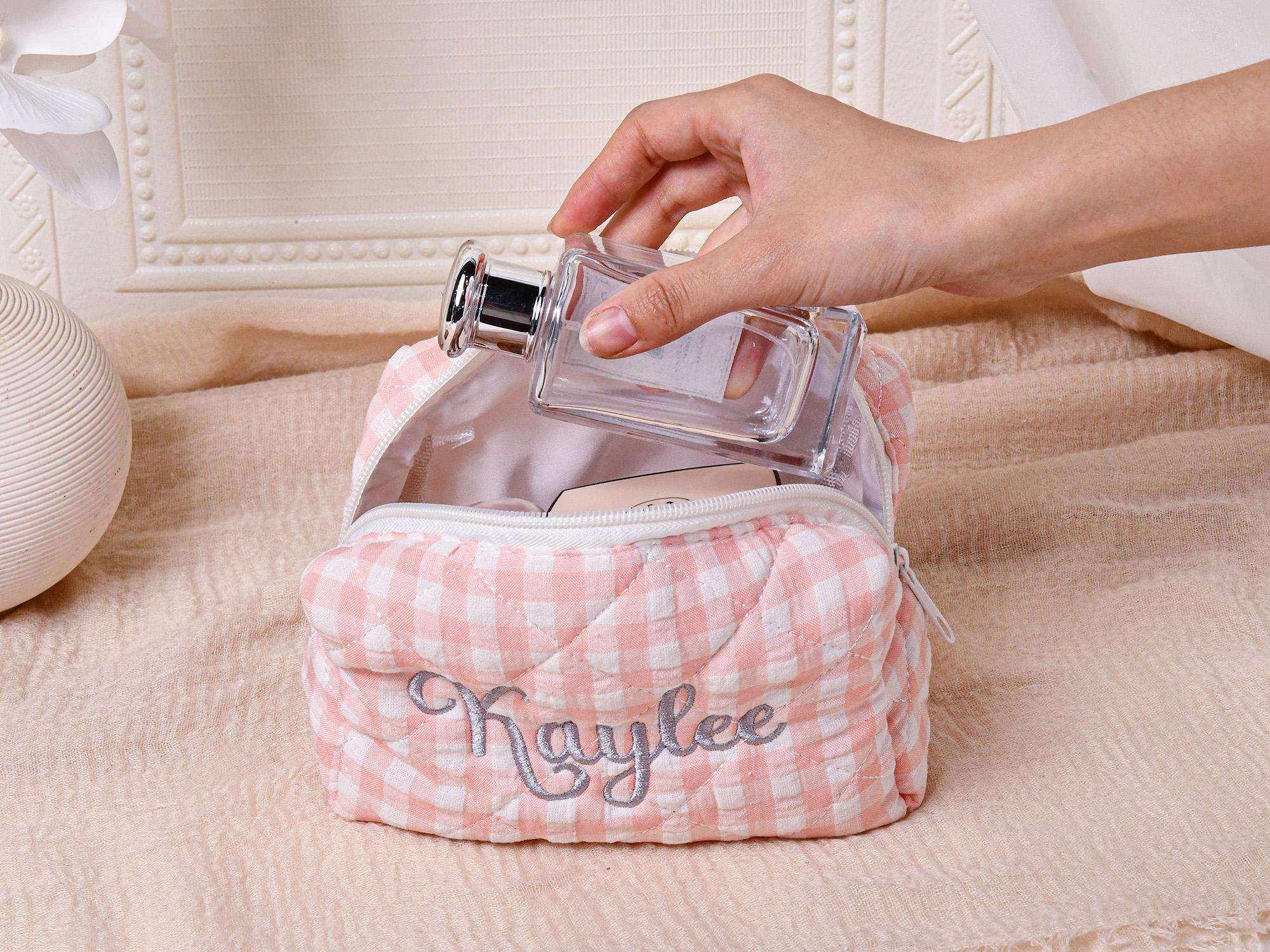 Personalized Embroidered Makeup Bag – Custom Floral Cosmetic Bag, Travel Makeup Pouch, Bridesmaid Gift for Her