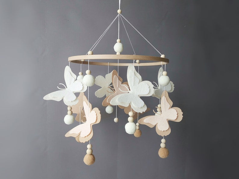 Butterfly Felt Baby Mobile, Handmade Baby Mobile, Custom Name Butterfly Nursery Crib Mobile, Nursery Hanging Decor BBMB18