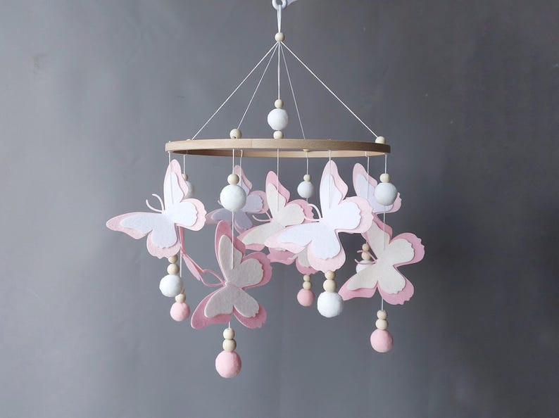 Butterfly Felt Baby Mobile, Handmade Baby Mobile, Custom Name Butterfly Nursery Crib Mobile, Nursery Hanging Decor BBMB18