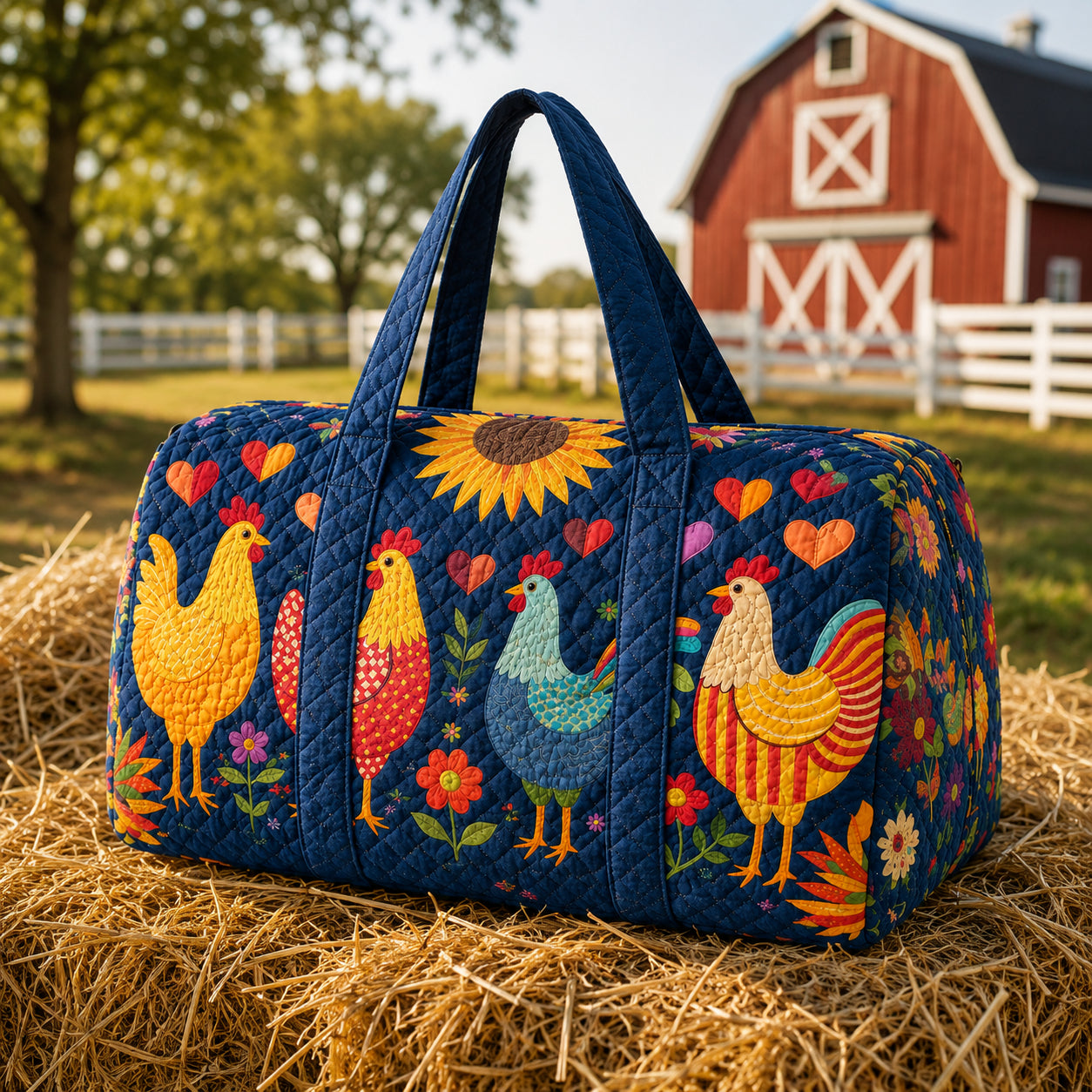 Chicken Quilted Travel Bag, Farmhouse Weekender Bag, Chicken Bag, Hen Travel Duffel Bag, Trip Bag QTTVB17