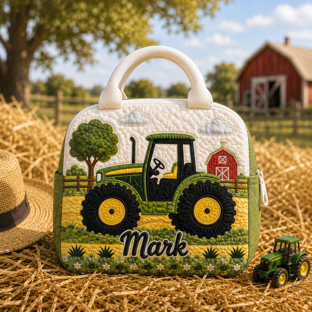 Tractor Quilted Lunch Bag, Insulated Quilted Lunch Tote, Tractor Lunch Bag, Custom Kid Lunch Bag, Back To School Bag, Picnic Bag, Reusable Lunch Tote QLB18