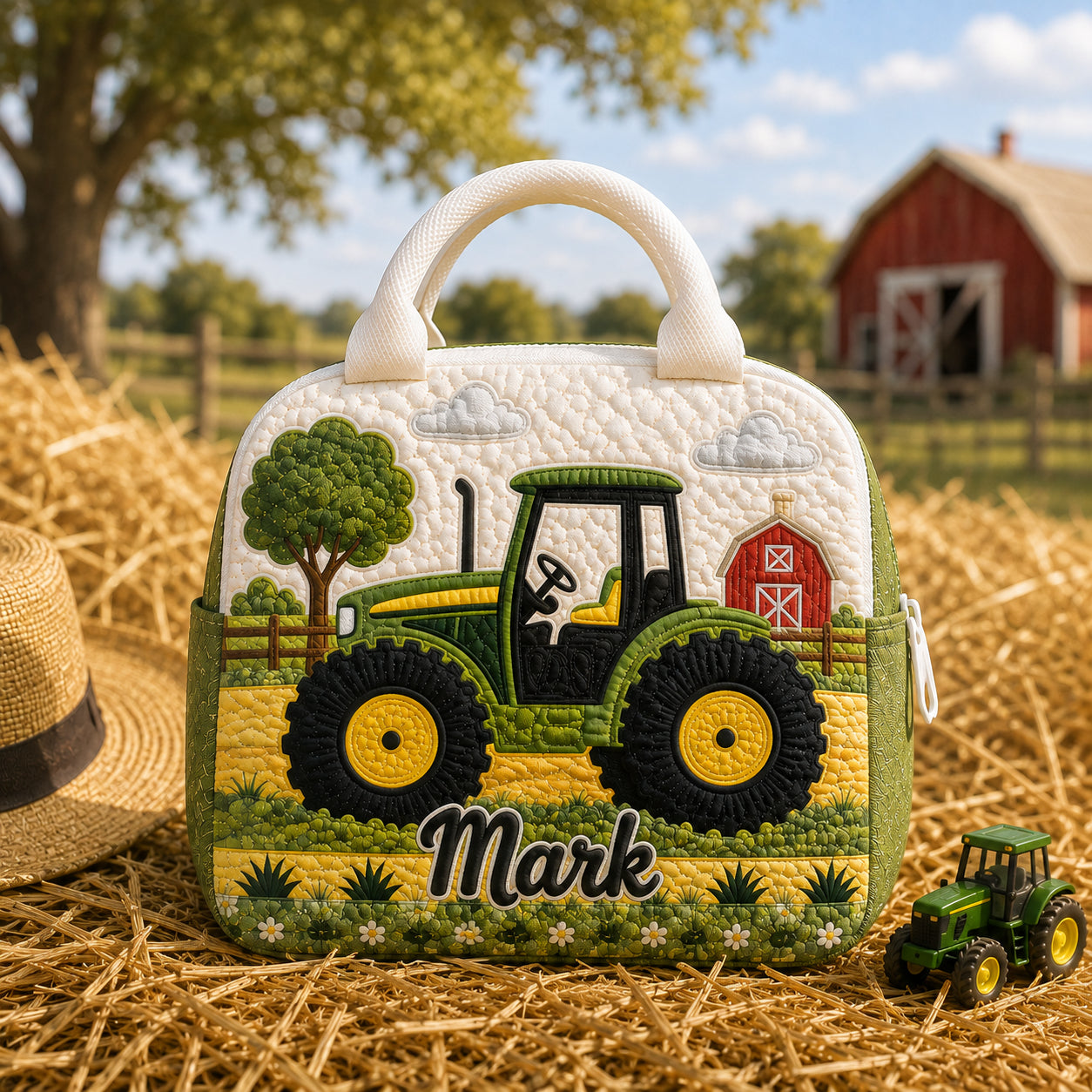 Tractor Quilted Lunch Bag, Insulated Quilted Lunch Tote, Tractor Lunch Bag, Custom Kid Lunch Bag, Back To School Bag, Picnic Bag, Reusable Lunch Tote QLB18