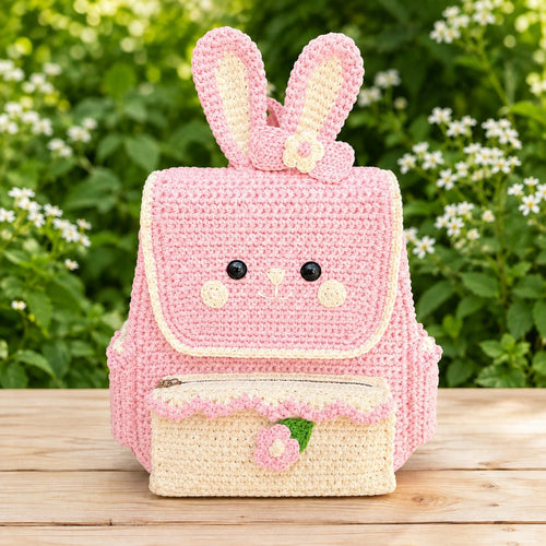 Bunny Flower Crochet Backpack for Kids, Handmade Bunny School Bag, Cute Toddler Backpack, Preschool Bookbag, Birthday Gift for Boys and Girls BPCRCN15