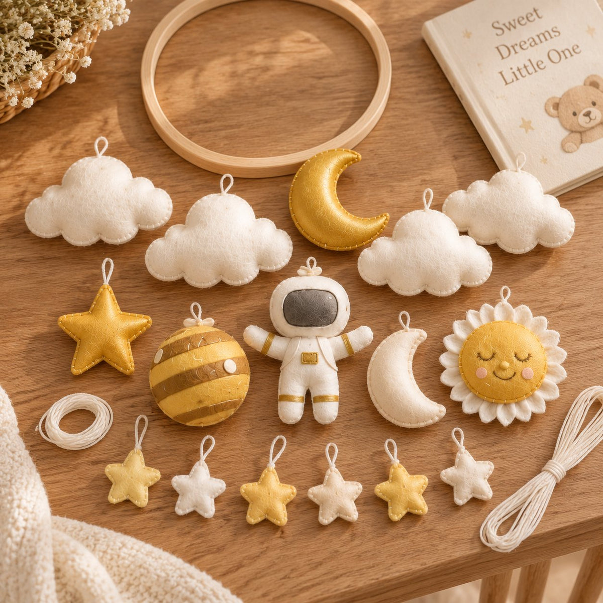 Space Baby Mobile, Handmade Felt Crib Mobile with Astronaut Sun Moon Planet Stars, Galaxy Nursery Decor, Baby Shower Gift BBMB35