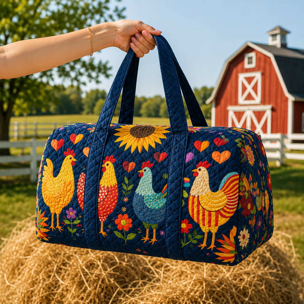 Chicken Quilted Travel Bag, Farmhouse Weekender Bag, Chicken Bag, Hen Travel Duffel Bag, Trip Bag QTTVB17