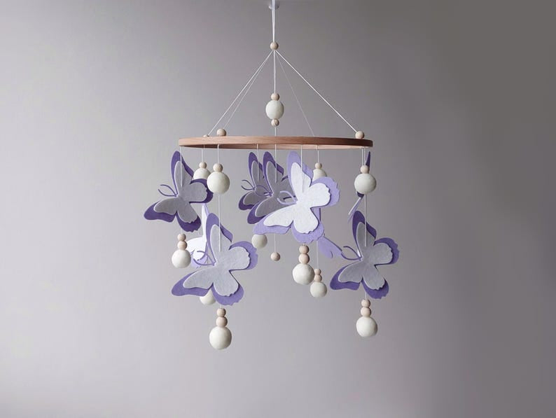 Butterfly Felt Baby Mobile, Handmade Baby Mobile, Custom Name Butterfly Nursery Crib Mobile, Nursery Hanging Decor BBMB18