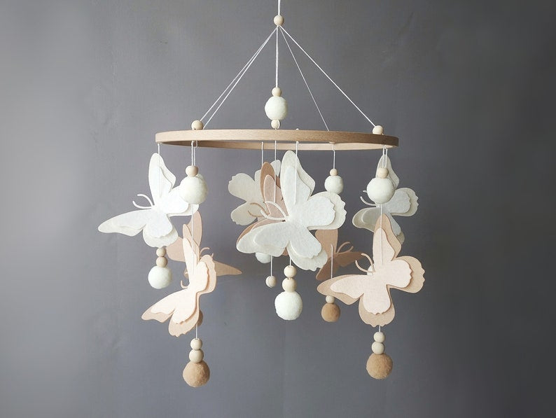 Butterfly Felt Baby Mobile, Handmade Baby Mobile, Custom Name Butterfly Nursery Crib Mobile, Nursery Hanging Decor BBMB18
