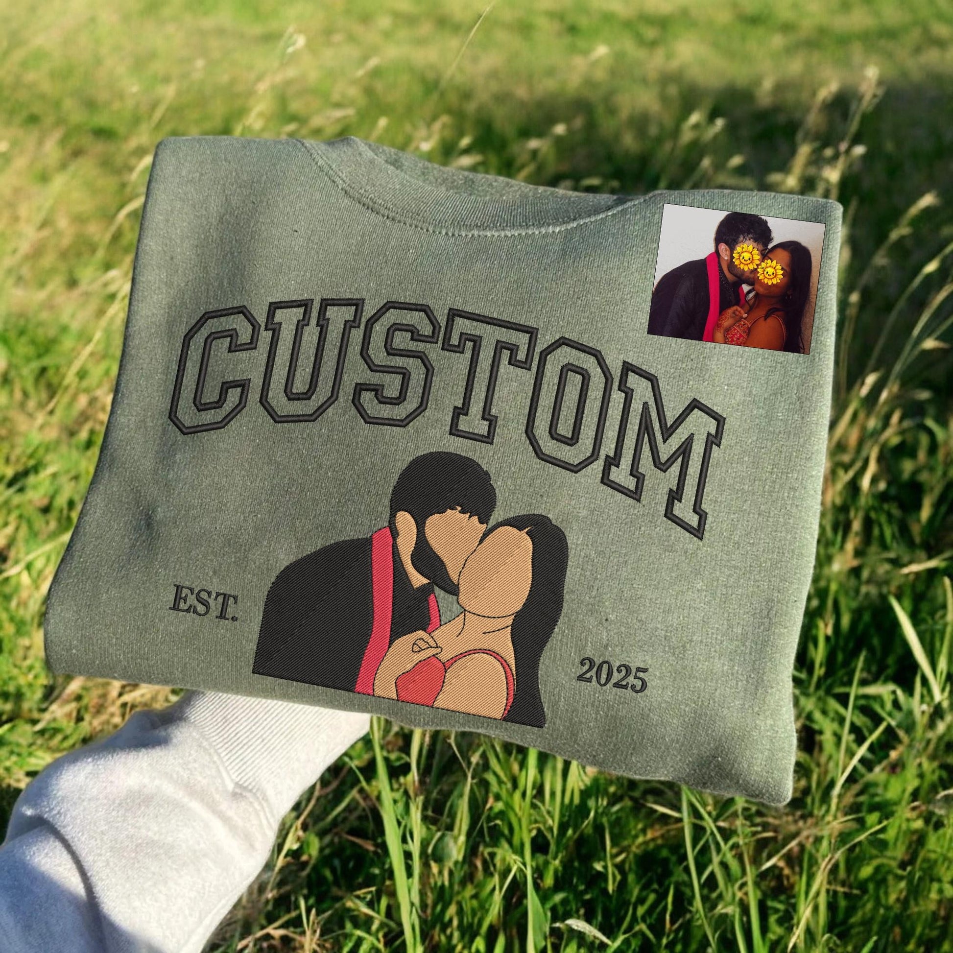 Personalized Embroidered Portrait from Photo Hoodie, Valentines Couple Portrait Shirt, Wedding Portrait, Matching Couple Sweatshirt Gift