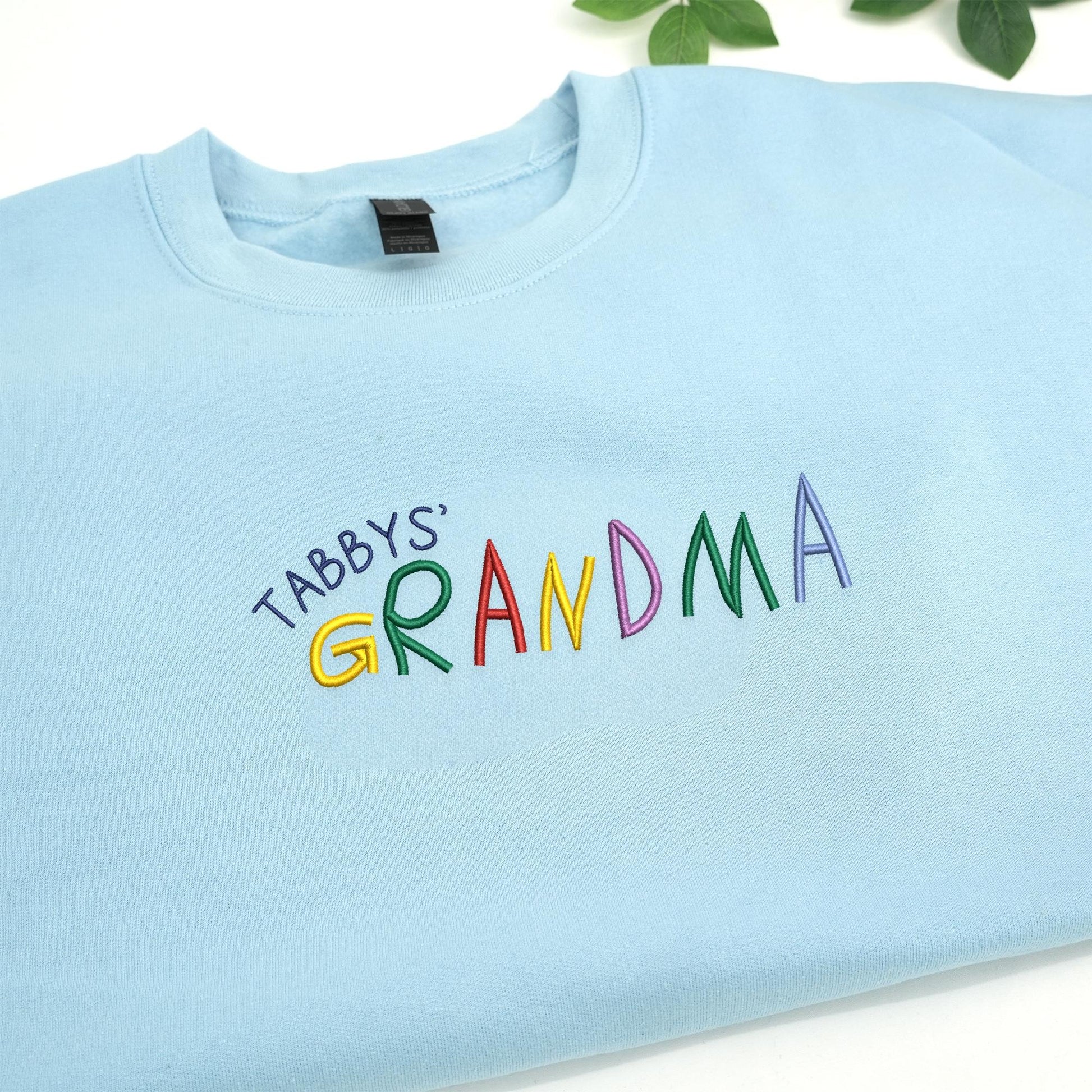 Custom Embroidered Grandma Sweatshirt, Personalized Rainbow Letter Design with Custom Kid’s Name, Unique Gift for Grandma, Nana, or Gigi
