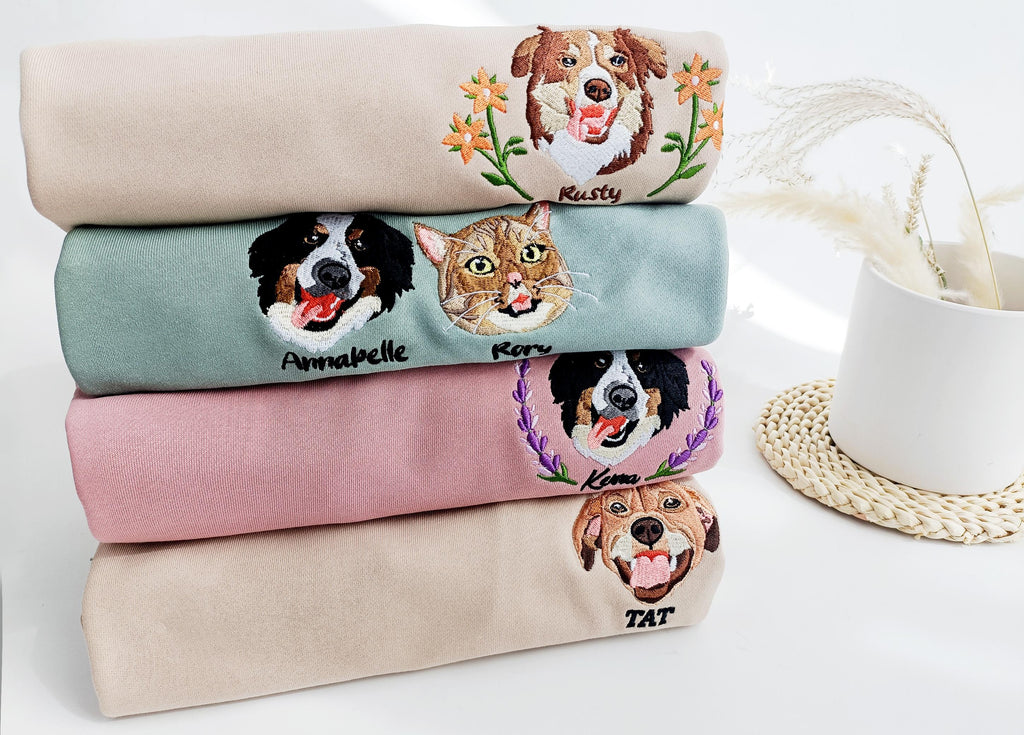 Custom Dog Face Embroidered Sweatshirt, Pet Sweatshirt, Dog Lover Sweatshirt, Personalized Gift For Mom