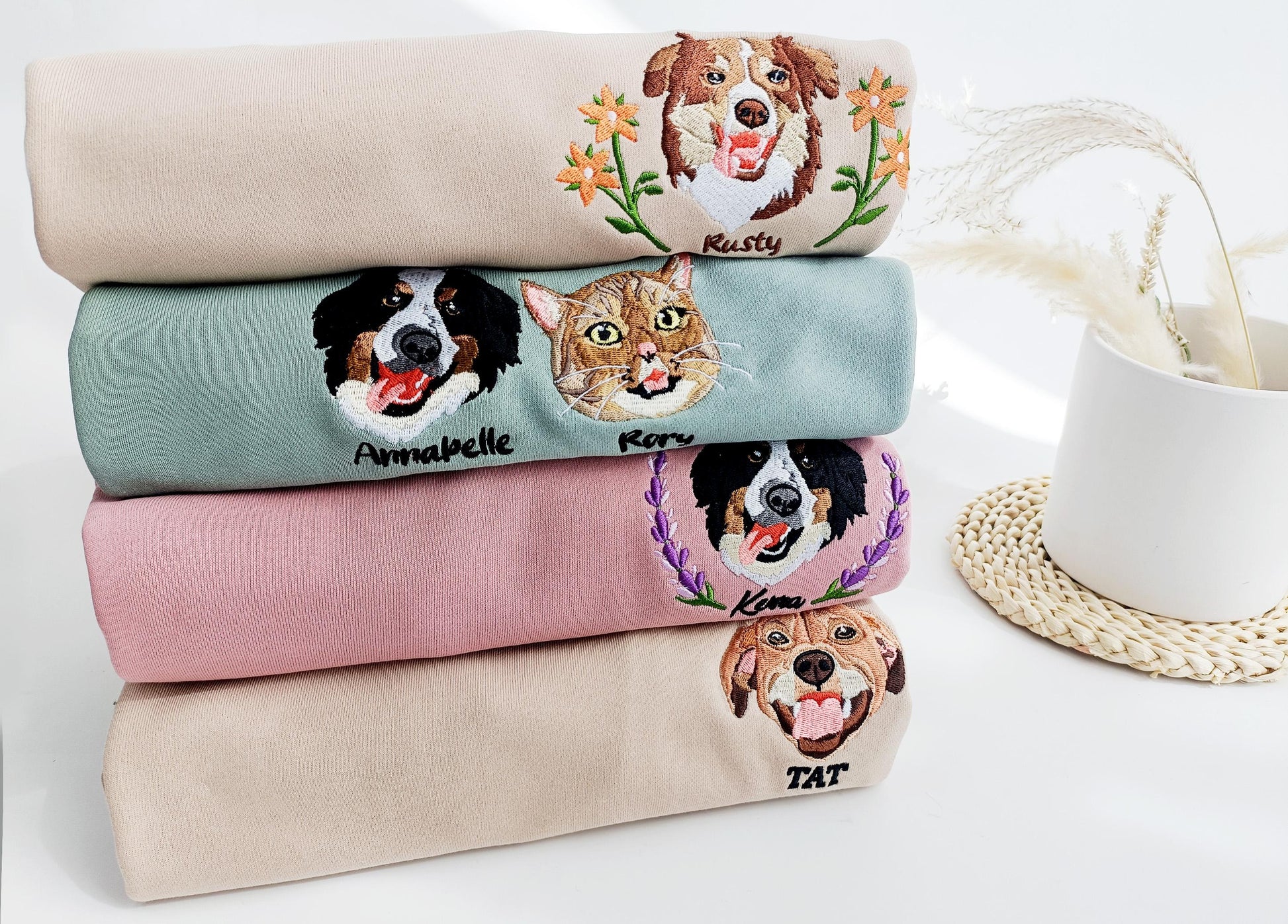 Custom Dog Face Embroidered Sweatshirt, Pet Sweatshirt, Dog Lover Sweatshirt, Personalized Gift For Mom