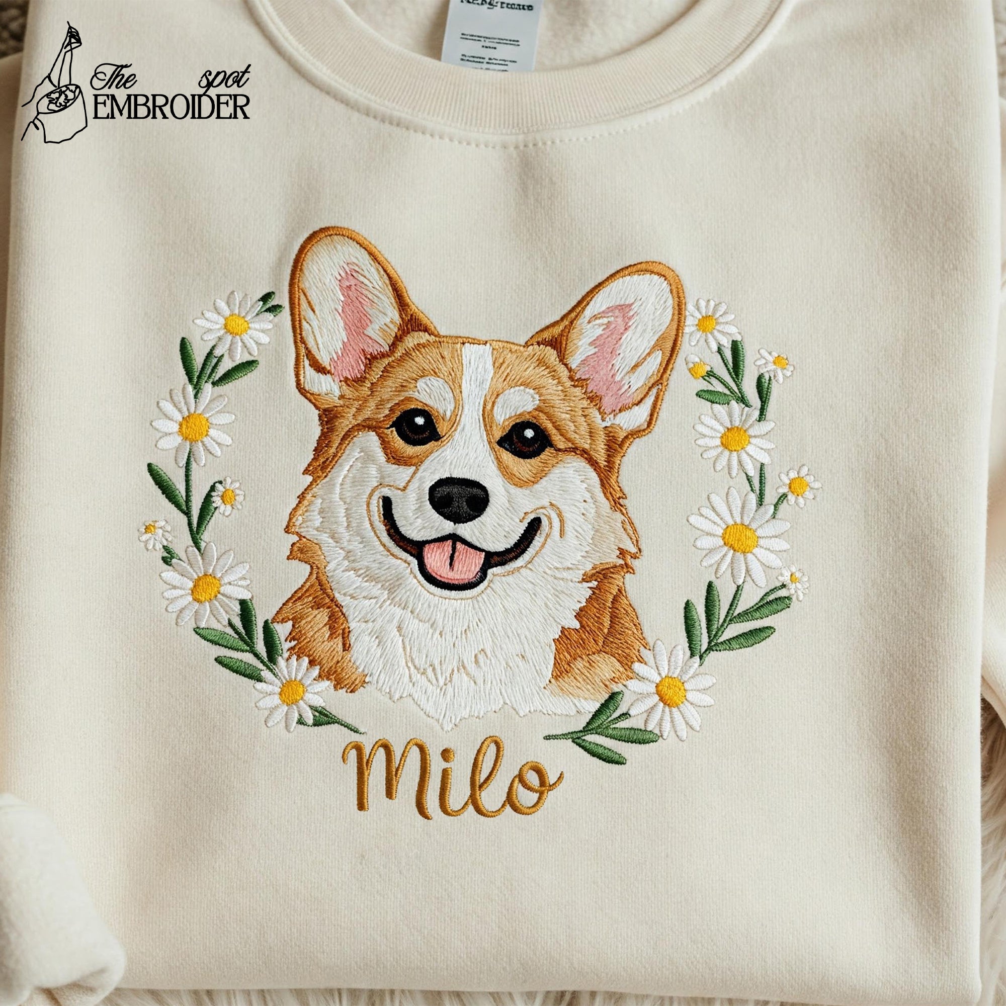 Custom Dog Face Embroidered Sweatshirt, Pet Sweatshirt, Dog Lover Sweatshirt, Personalized Gift For Mom