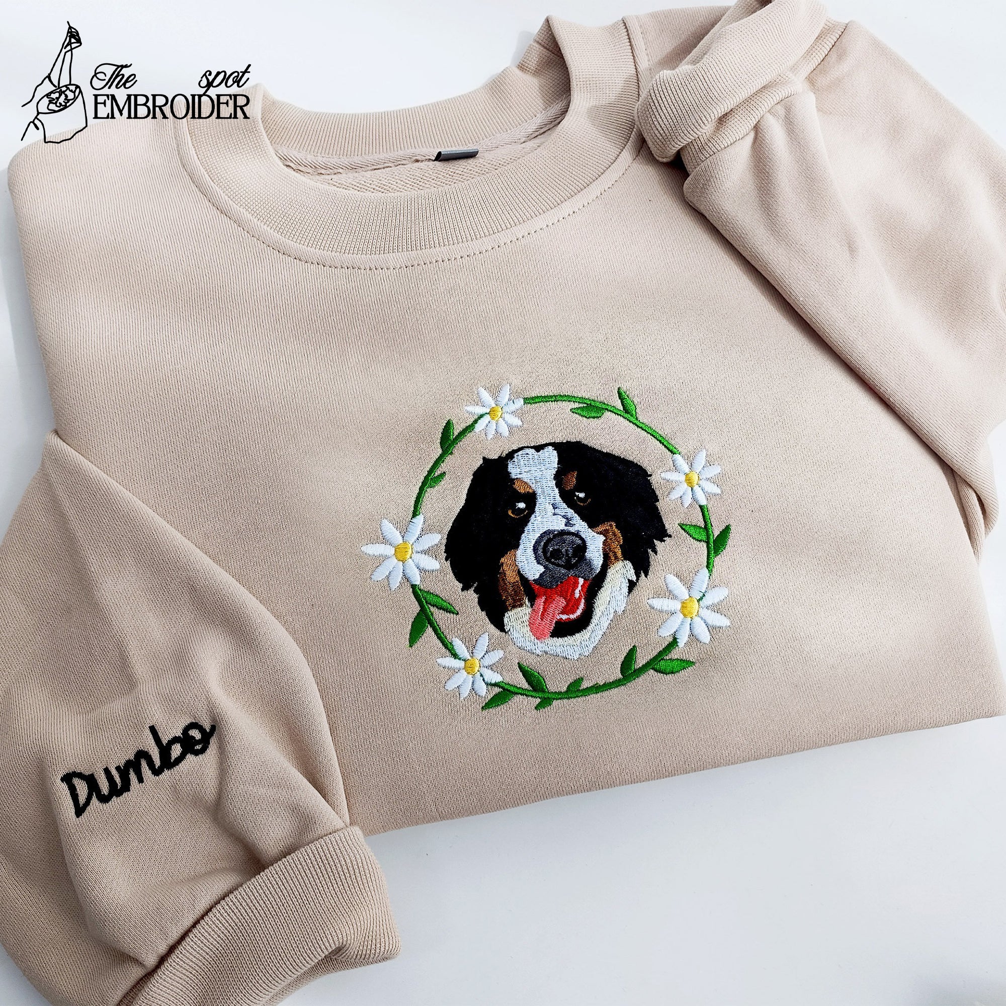 Custom Dog Face Embroidered Sweatshirt, Pet Sweatshirt, Dog Lover Sweatshirt, Personalized Gift For Mom
