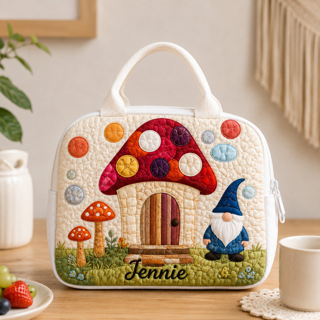 Fairy Mushroom Quilted Lunch Bag, Insulated Quilted Lunch Tote, Mushroom Lunch Bag, Custom Kid Lunch Bag, Back To School Bag, Picnic Bag, Reusable Lunch Tote QLB19