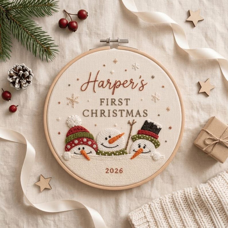 Custom Baby Embroidered Hoop Ornament 2026, Family Keepsake Gift, Christmas Tree Decoration, Christmas Ornament Gift HOOPN19