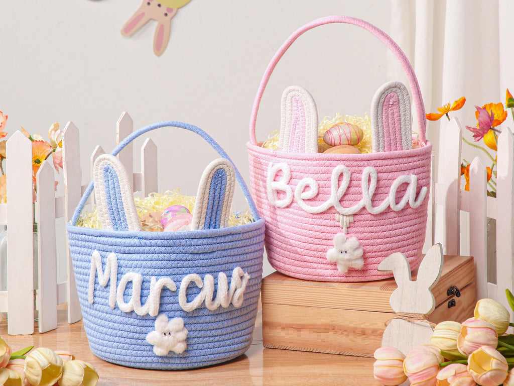 Personalized Easter Bunny Basket with name, Easter Basket for Kids, Easter Egg Hunt Basket,Easter Bunny Bucket, Toy Basket, Basket with Toy