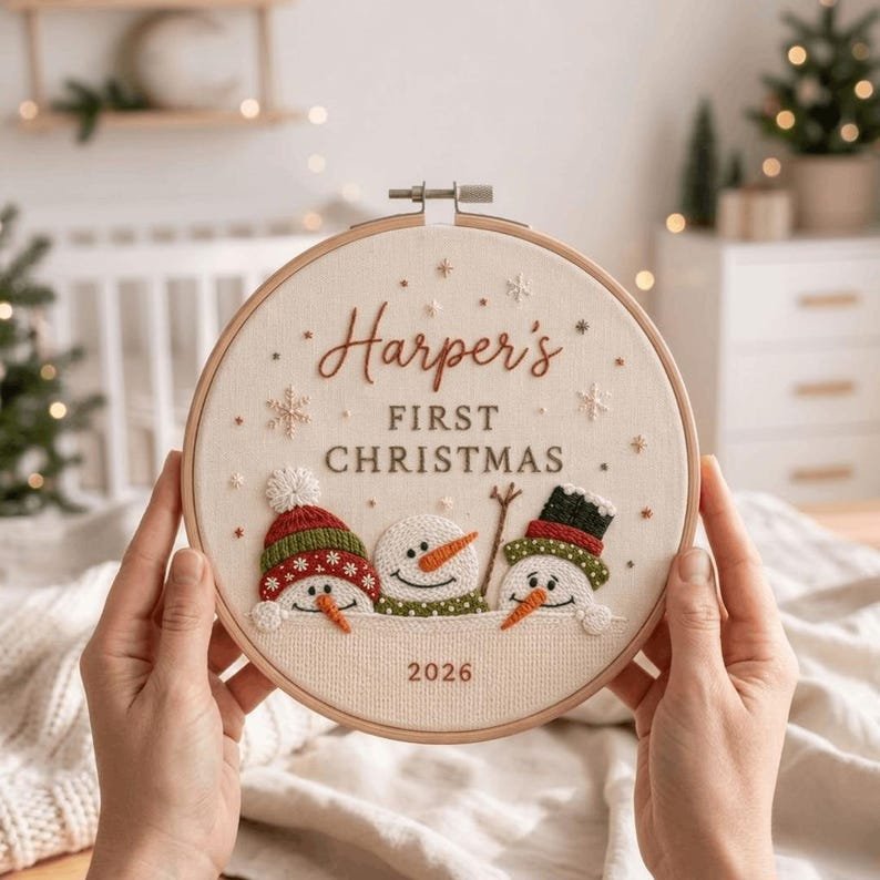 Custom Baby Embroidered Hoop Ornament 2026, Family Keepsake Gift, Christmas Tree Decoration, Christmas Ornament Gift HOOPN19