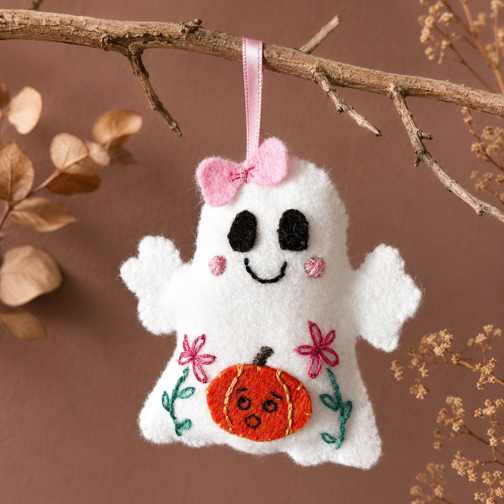 Set 2pcs Halloween Boo Felt Ornament, Hand-Embroidery Baby Boo Felt Ornament, Custom Baby Ornament, Halloween Gift for Home Decoration HFOR18