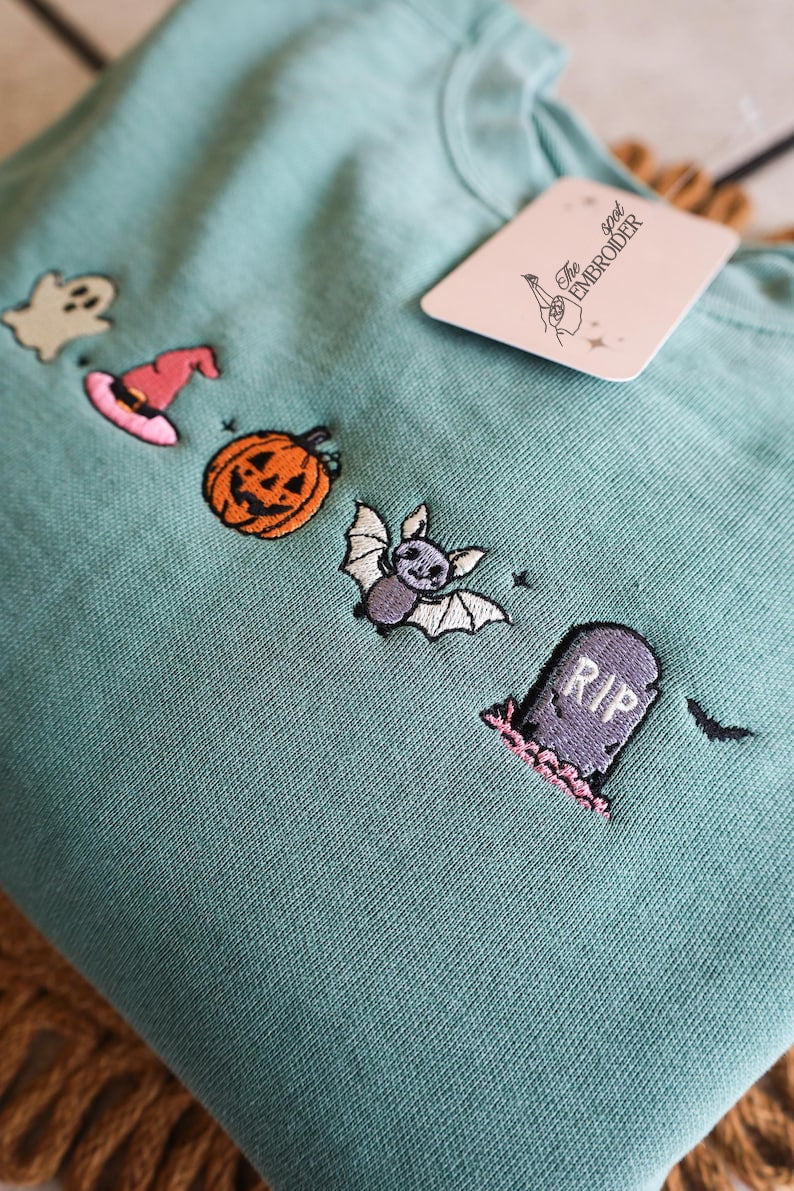 Halloween Mini Icons Embroidered Shirt, Cute Spooky Sweatshirt, Halloween Gift Shirt HLEM19