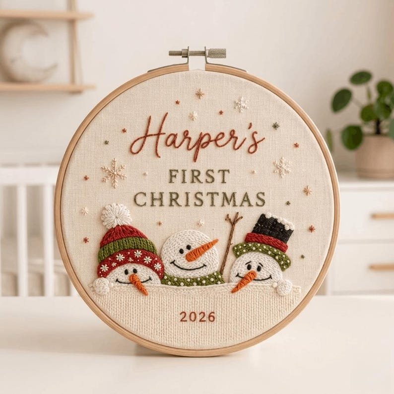 Custom Baby Embroidered Hoop Ornament 2026, Family Keepsake Gift, Christmas Tree Decoration, Christmas Ornament Gift HOOPN19