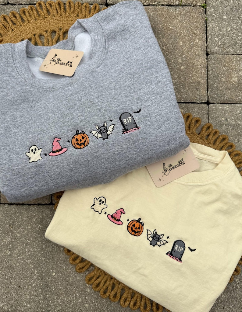 Embroidered Reading Ghost Shirt, Cute Ghosts Reading Books Autumn Embroidered Shirt, Autumn Shirt, Halloween Gift For Bookish HLEM20