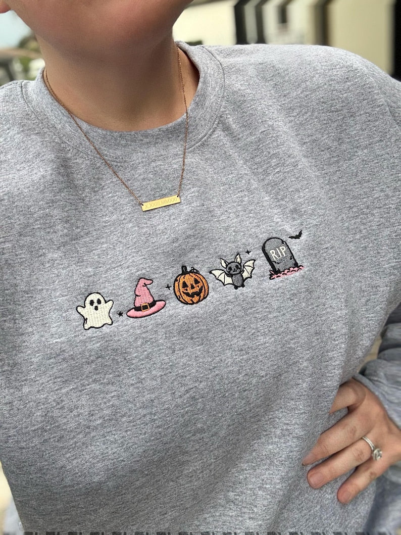 Embroidered Reading Ghost Shirt, Cute Ghosts Reading Books Autumn Embroidered Shirt, Autumn Shirt, Halloween Gift For Bookish HLEM20