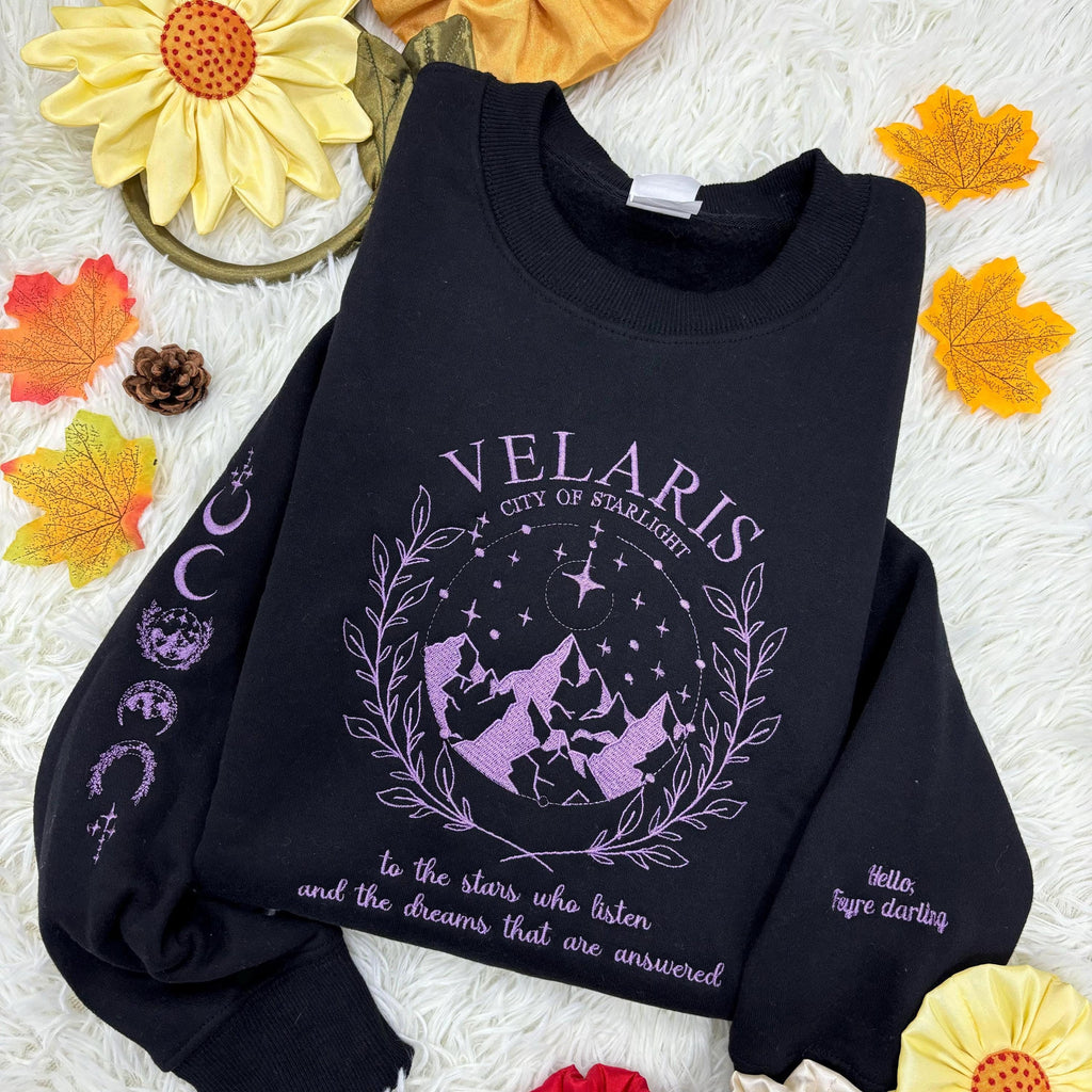 Velaris Embroidered Sweatshirt, Velaris sweatshirt, Night Court Symbol Embroidered, Velaris City Of Starlight Embroidered Shirt, SJM sweater